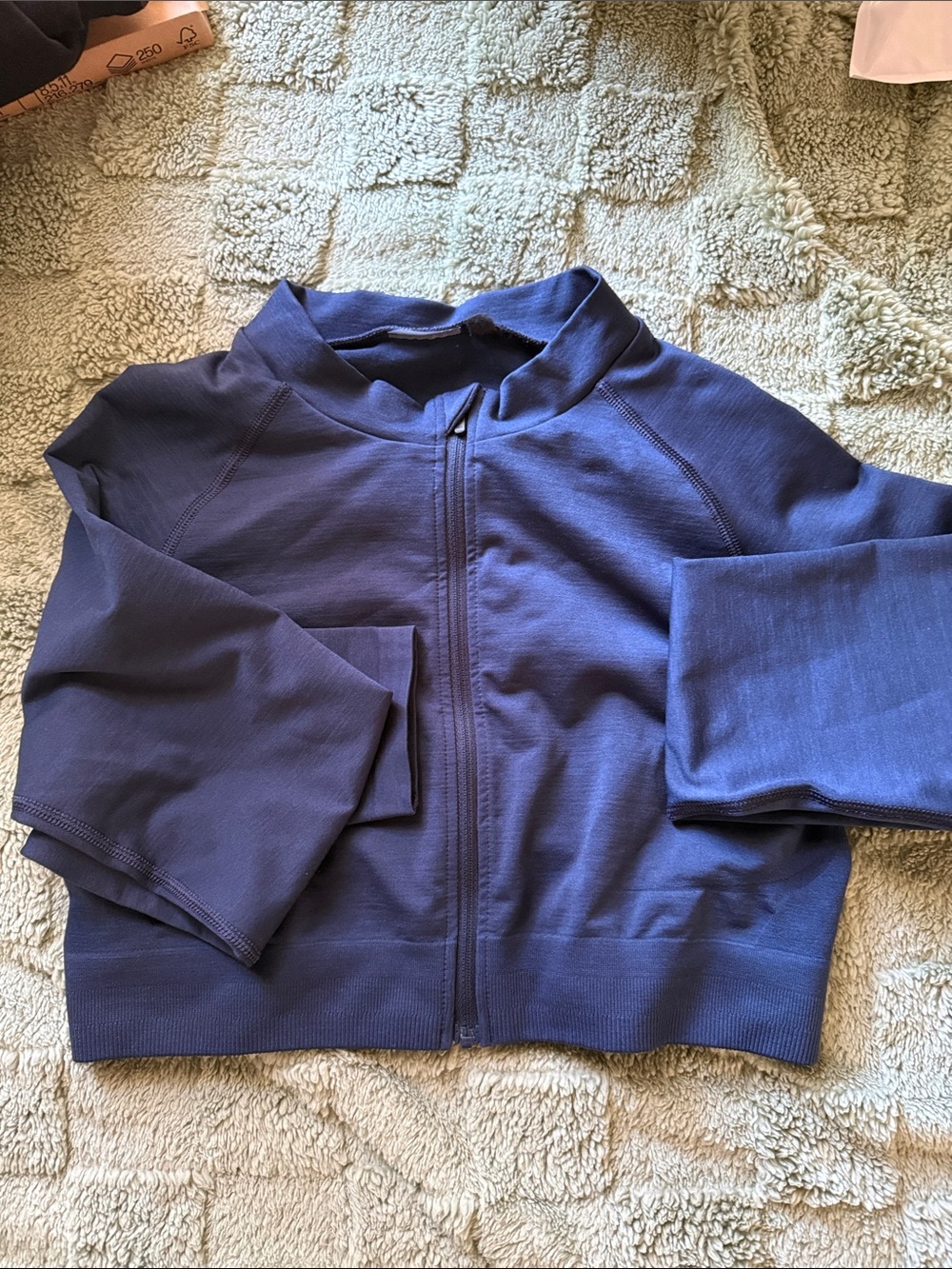 Crop Zip-Front Top in Navy